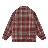 Autumn and Winter New Lattice Embroidery Woolen Jacket Shirt Japanese Retro Plaid Casual Loose Long Sleeved Jackets Coats