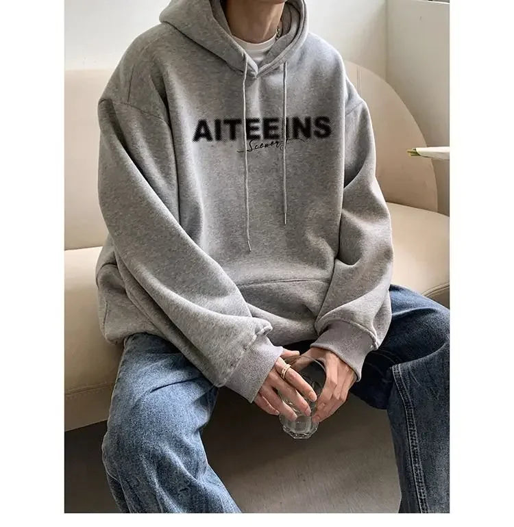 Burgundy Hooded Sweatshirt For Men 2024 Autumn And Winter New Tops Hea
