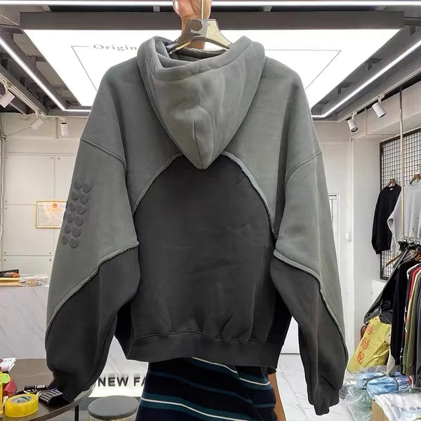 Three Dimensional Foam Splicing Color Hoodie Plus Fleece Hoodie Men An