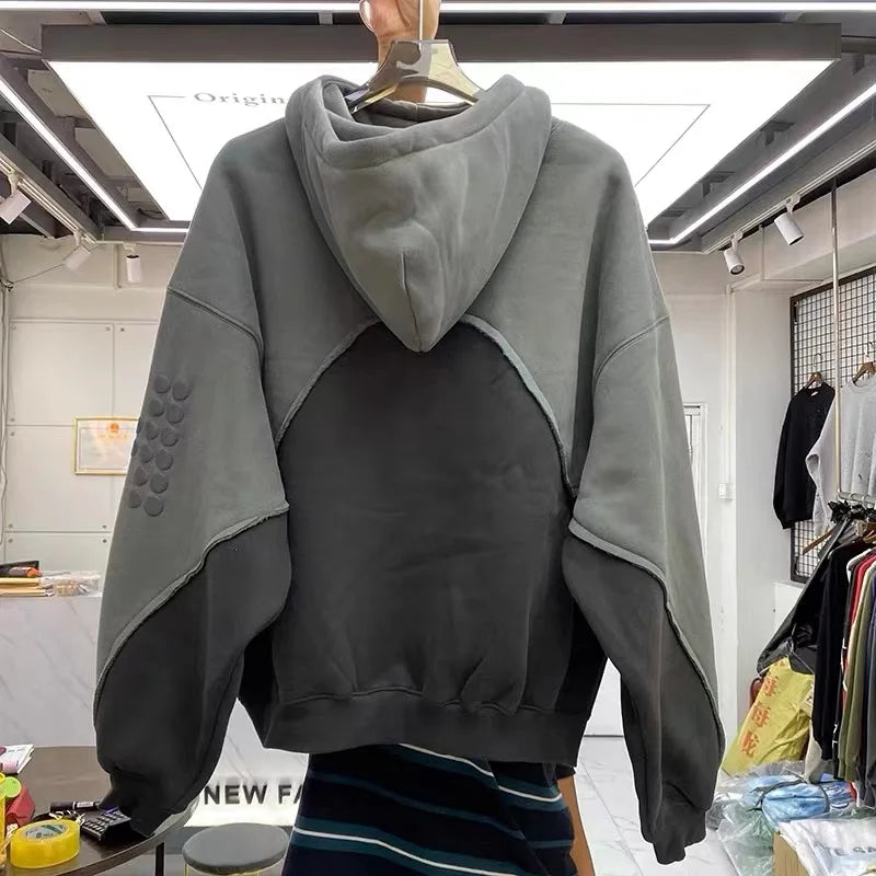Three Dimensional Foam Splicing Color Hoodie Plus Fleece Hoodie Men An