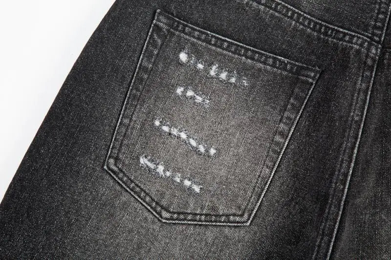 high street black washed straight jeans lowrise hip hop ripped jeans pants for men baggy vintage fashion wide denim pants women unique jeans style 5374