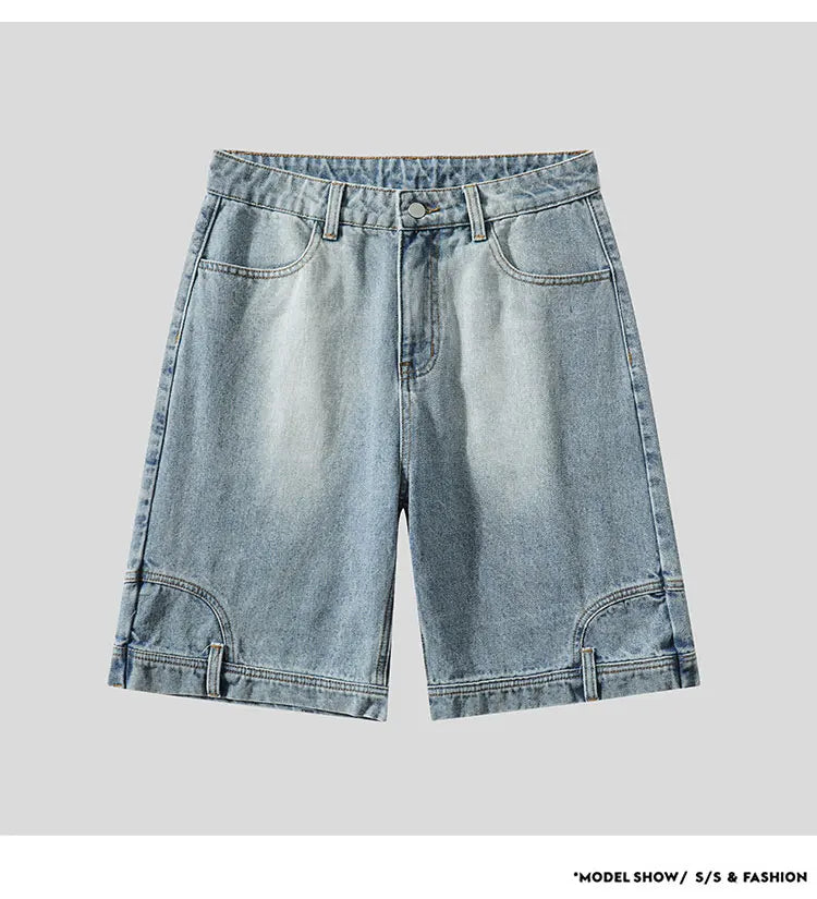 High Street Denim Short Retro Blue Jeans Summer New Men's Baggy Shorts Y2k Oversize Clothes Unisex Jeans