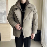 Winter Splice Collar Cotton-padded Leather Jacket Men Streetwear Fashion Loose Casual Thicken Warm Leather Parkas Coat Jacket