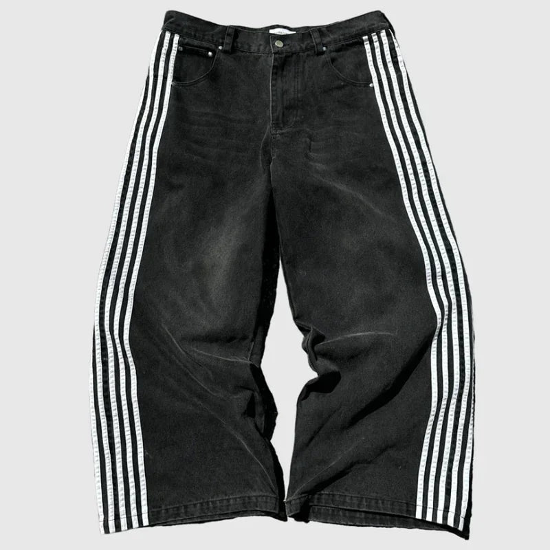 harajuku y2k baggy jeans high quality embroidered striped sweatpants men women hip hop streetwear casual wide leg denim pants unique joggers style 277