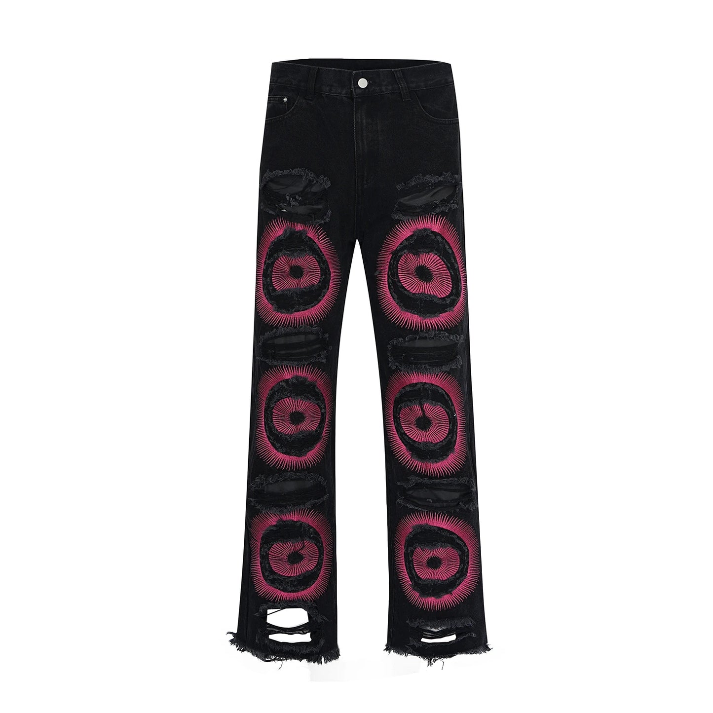 y2k streetwear embroidered ripped wide jeans for men washed destroyed torn flared jean male tassels hip hop jeans pants baggy vintage washed jeans