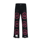 y2k streetwear embroidered ripped wide jeans for men washed destroyed torn flared jean male tassels hip hop jeans pants baggy vintage washed jeans