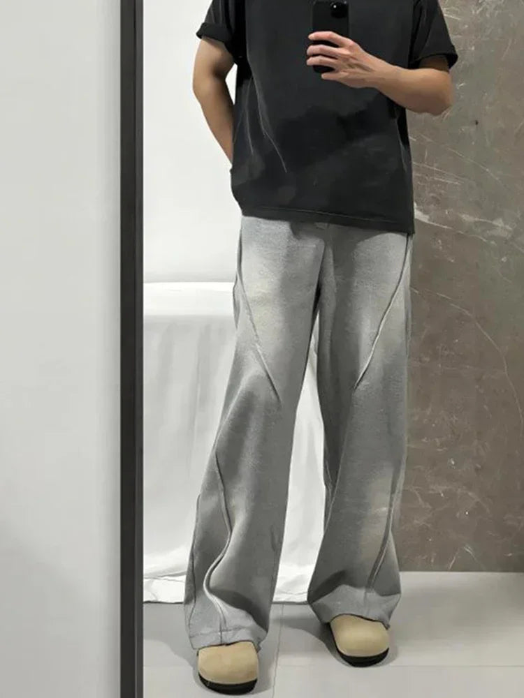 autumn mens high street pleated straight pants korean fashion elastic waist pockets trousers y2k vintage pantalones hombre unique default style 739