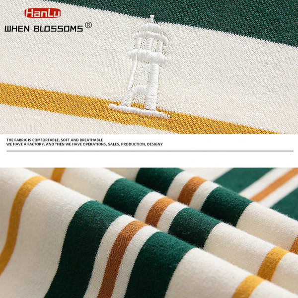 Vaporwave Oversized shirt – Embroidered Striped Contrast Round Neck Cotton Sweatshirts A