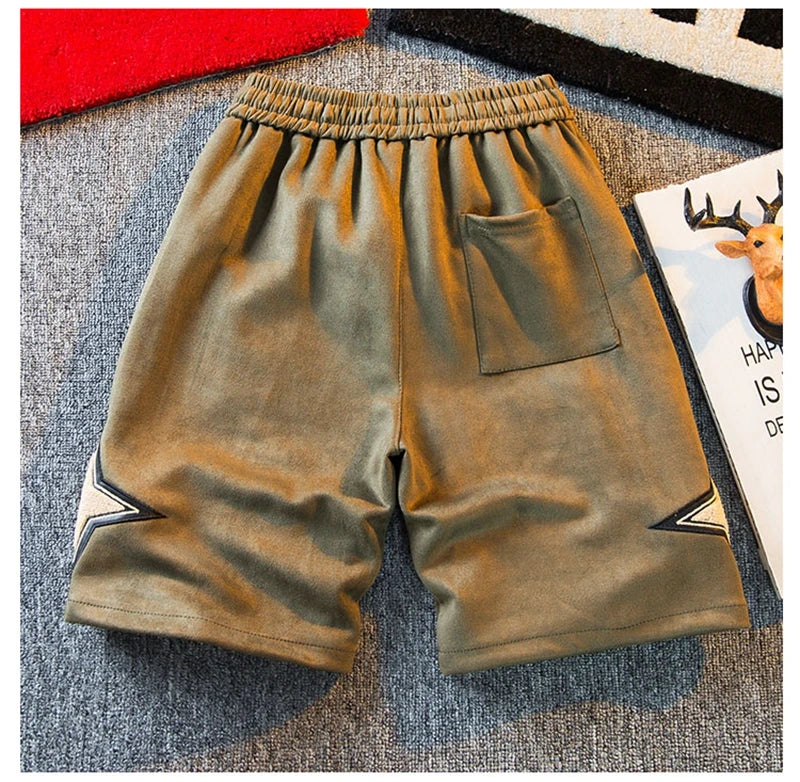 suede shorts men 2024 summer mens high street letter print loose five point pants straight simple fashion american basketball s casual urban shorts