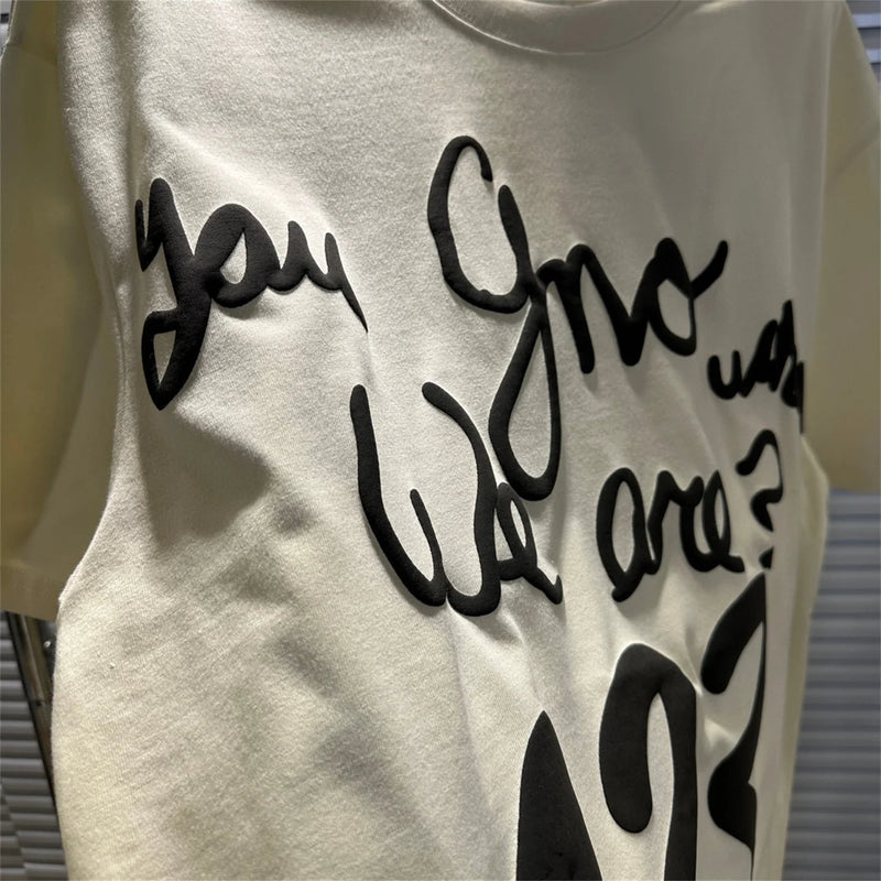 Harajuku streetwear top featuring vintage summer rrr123 foam letter print loose casual t shirt tops