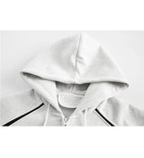 American Street Ins Gray Hooded Sweatshirt Jacket for Boys Retro Street Y2K Loose Splicing Contrasting Zipper Cardigan Top