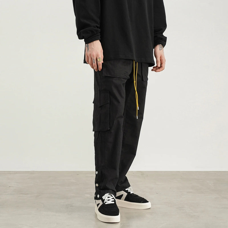 camouflage cargo pants men vintage side multi pocket button mens camou straight trousers streetwear military overalls for male baggy cargo bottoms
