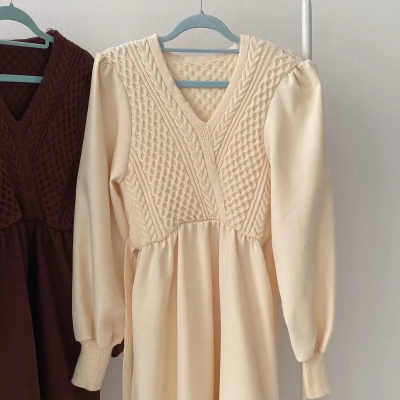 Winter Dress Long Elegant Splicing Stripes Y2k Knitted Dress Women Koean Fashion Long Sleeve Dresses Female Club Party Vestidos