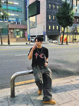 High Street Thug Club New Patchwork Embroidered Short Sleeved Casual Loose And Versatile Korean Street Solid Color T-shirt VTG