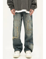 retro washed denim jeans destroyed ripped loose mens biker jeans side pocket fashion streetwear hip hop straight pants joggers unique joggers style 2206