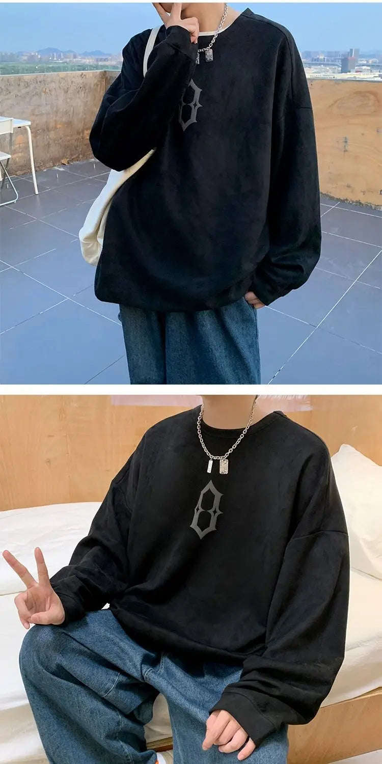 Suede Personalized Street Sweatshirt Men's American Loose Y2K Spring and Autumn Pullover