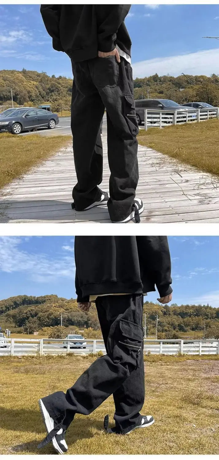 korean street ins overalls men women high street retro personality straight japanese style versatile loose y2k wide leg pants unique default style 3212