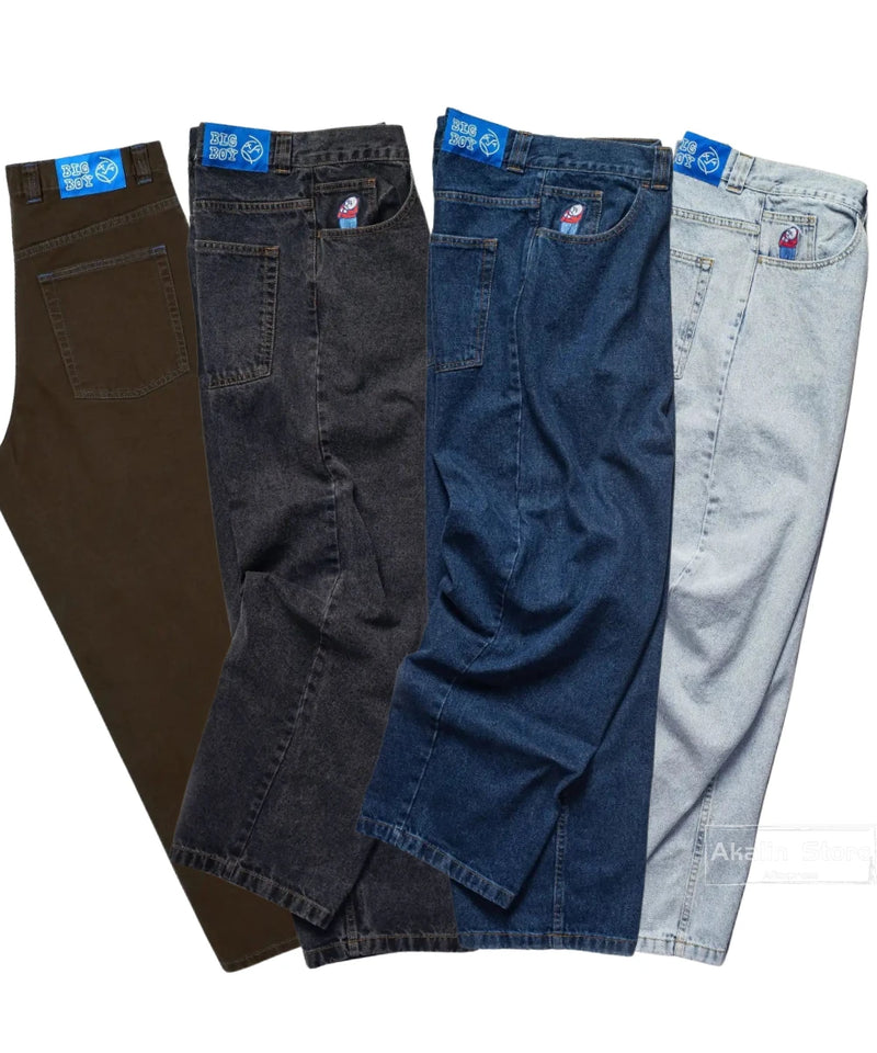 hip hop polar big boy jeans streetwear cartoon embroidery y2k pants vintage blue baggy jeans mens womens high waist wide trouser urban skinny jeans