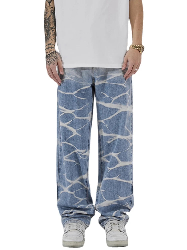 high street irregular tied dye biker jeans men denim straight jean pants 2023 motorcycle y2k trouser unisex hip hop casual pants urban skinny jeans