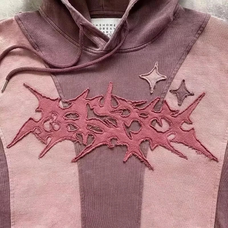 Street Y2K New Fashion Trend Stitching Patch Pullover Hoodie Women Har