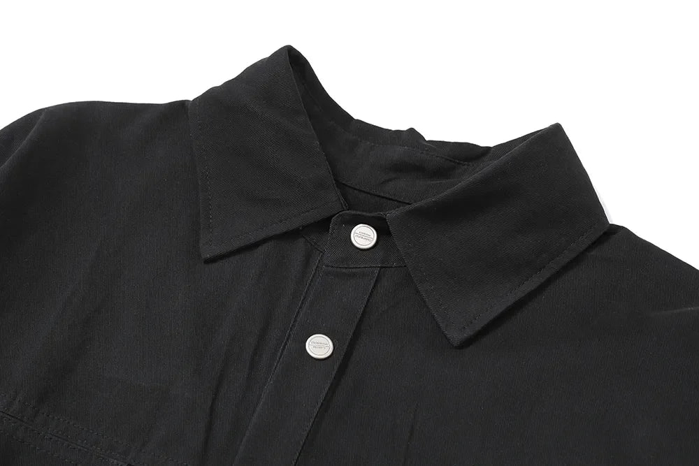 Back Zipper Vibe Style Black Long Sleeve Shirts Jackets for Men Streetwear Y2k Baggy Ropa Hombre Camisas Oversized Loose Coat