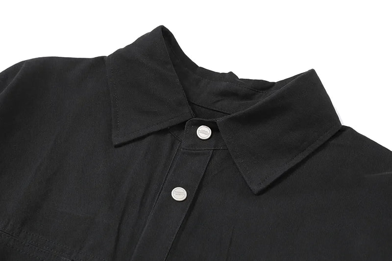 Back Zipper Vibe Style Black Long Sleeve Shirts Jackets for Men Streetwear Y2k Baggy Ropa Hombre Camisas Oversized Loose Coat