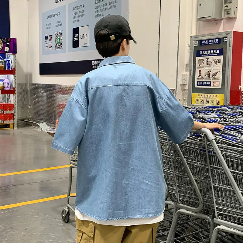 2023 Summer New Light Luxury Fashion Thin Denim Shirt Men Casual Loose Jacket All-match Boutique Clothing Simple Style