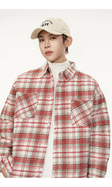 Autumn Winter Men Streetwear Fashion Loose Casual Oversize Plaid Cotton-padded Shirt Style Parkas Jacket Campus Couple Coat