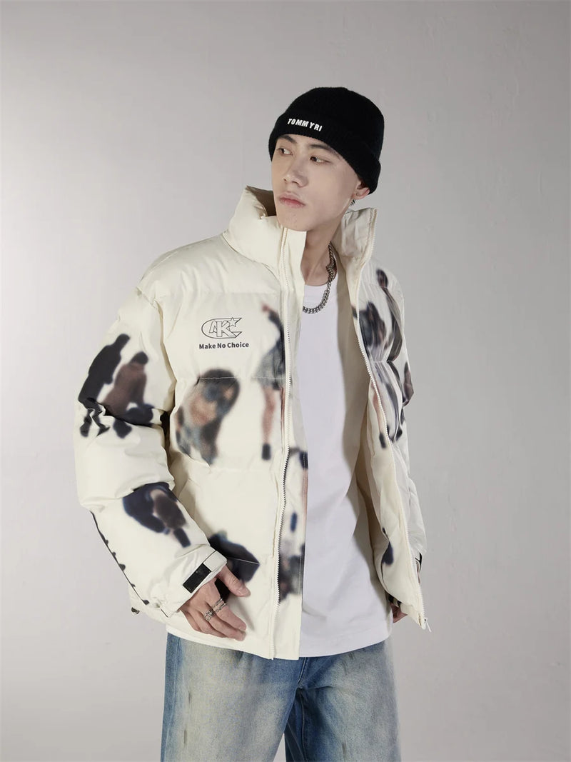 Hip Hop Jacket Parka Human Graffiti Print Men Winter Windbreaker Streetwear Harajuku Padded Jacket Coat Warm Outwear Hipster New