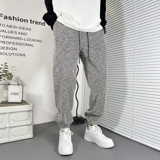 drawstring striped haren chic pants korean trend temperament spring autumn fashion loose waist versatile sweatpants mens cloth relaxed fit joggers