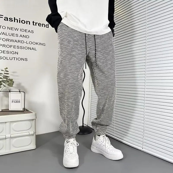 drawstring striped haren chic pants korean trend temperament spring autumn fashion loose waist versatile sweatpants mens cloth relaxed fit joggers