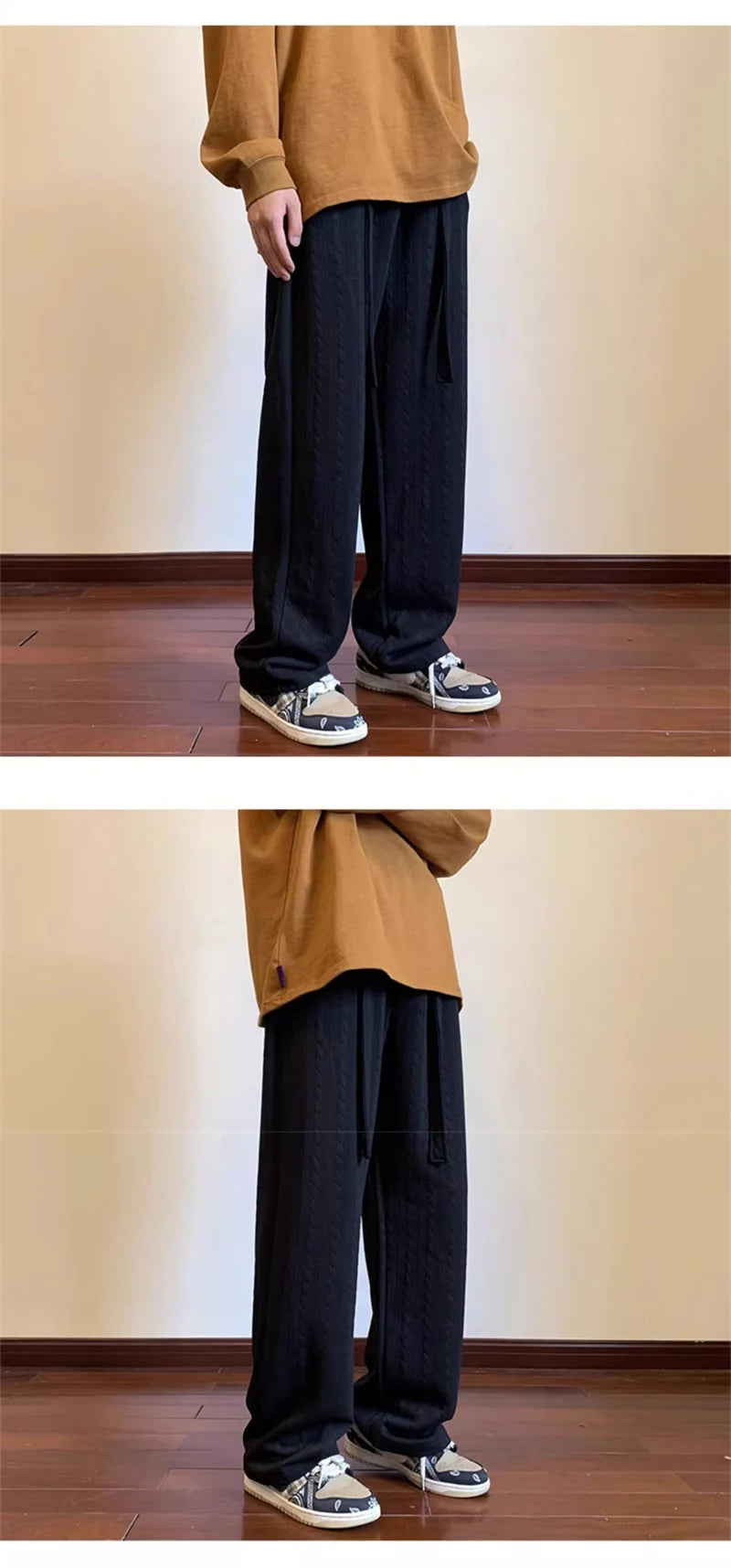 autumn waffle foam striped design pants for men new high street wide leg straight trousers casual y2k vintage pantalones hombre unique default style 105
