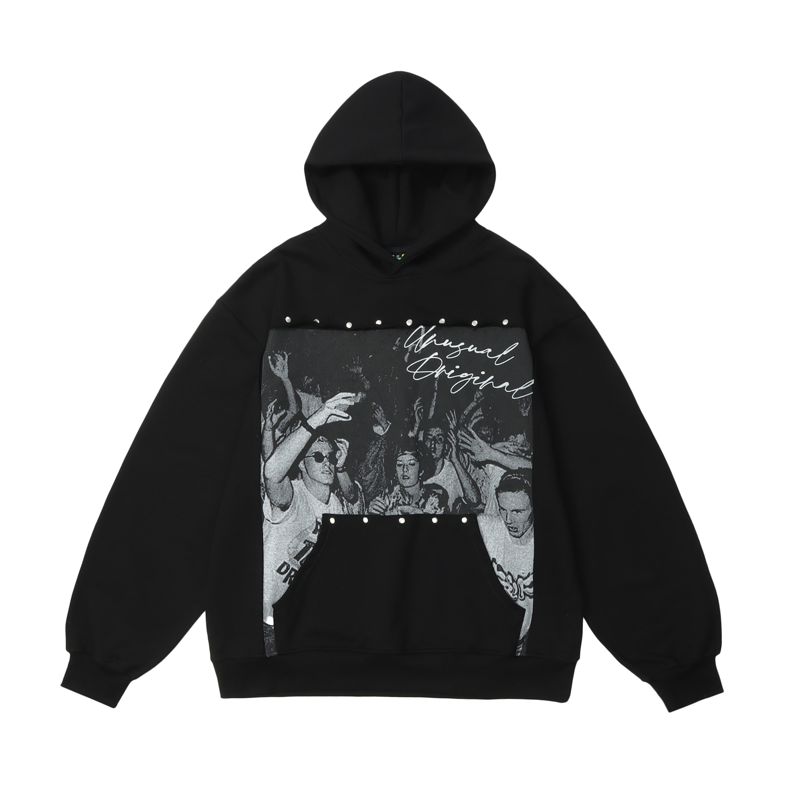 Fashion Punk Rivets Hoodies Pullover Hooded Sweatshirts Harajuku Women