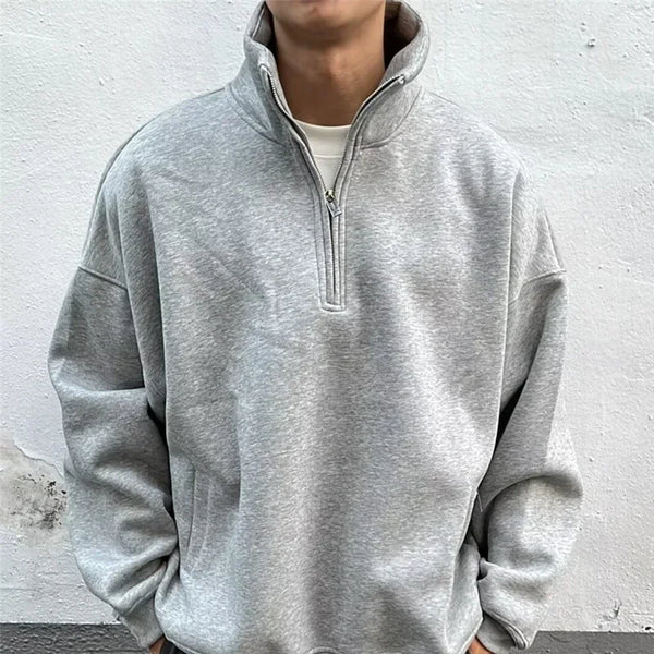2024 New Half Zipper Design Sweatshirts For Men Autumn Y2K Vintage Stand Collar Pullover Hoodies Korean Fashion Casual