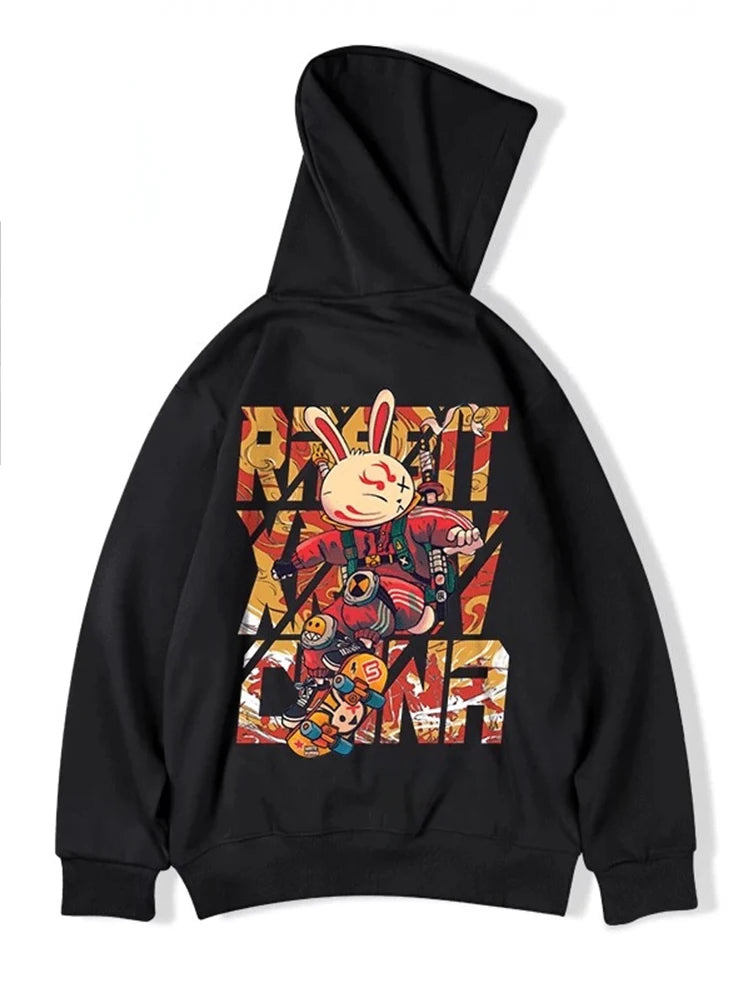Anime Skateboard Rabbit Print Hoodies Mens Japanese Y2K Hoodie Sweatshirt