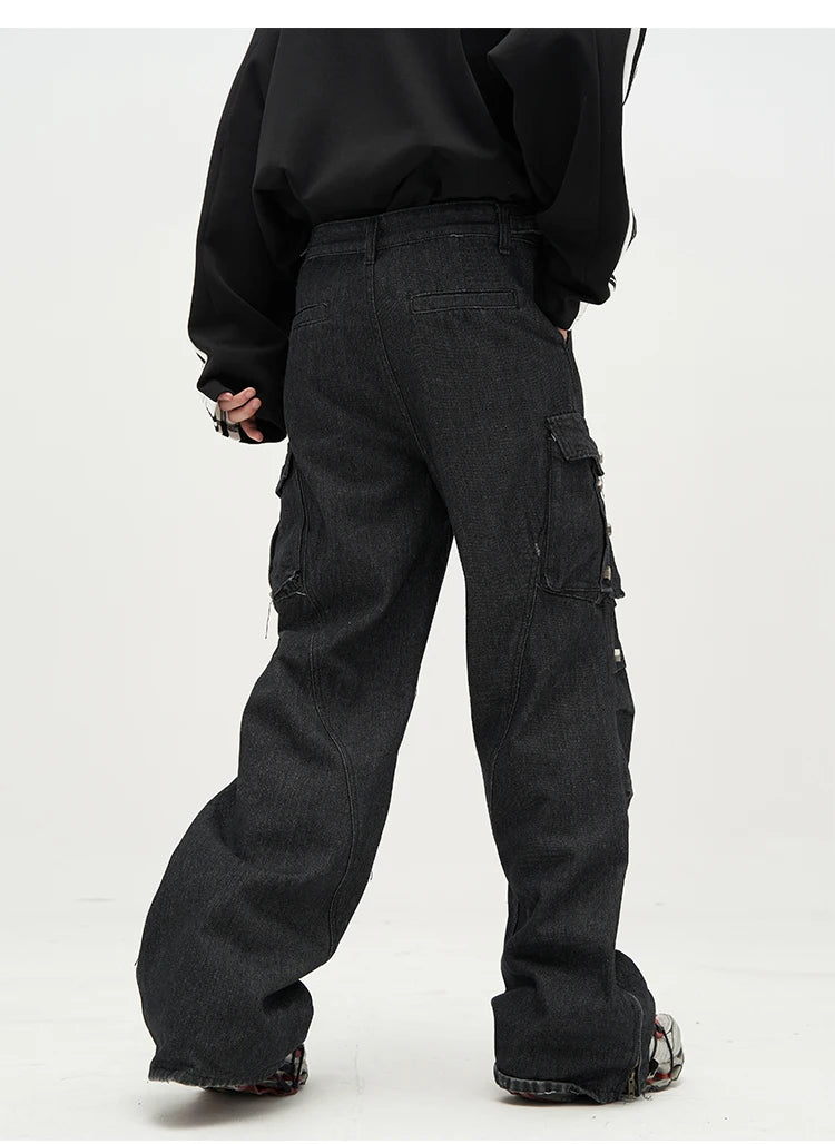 punk rivet denim jeans pants mens 2023 harajuku streetwear bottom zipper cotton casual oversize joggers straight pants trousers unique joggers style 4474