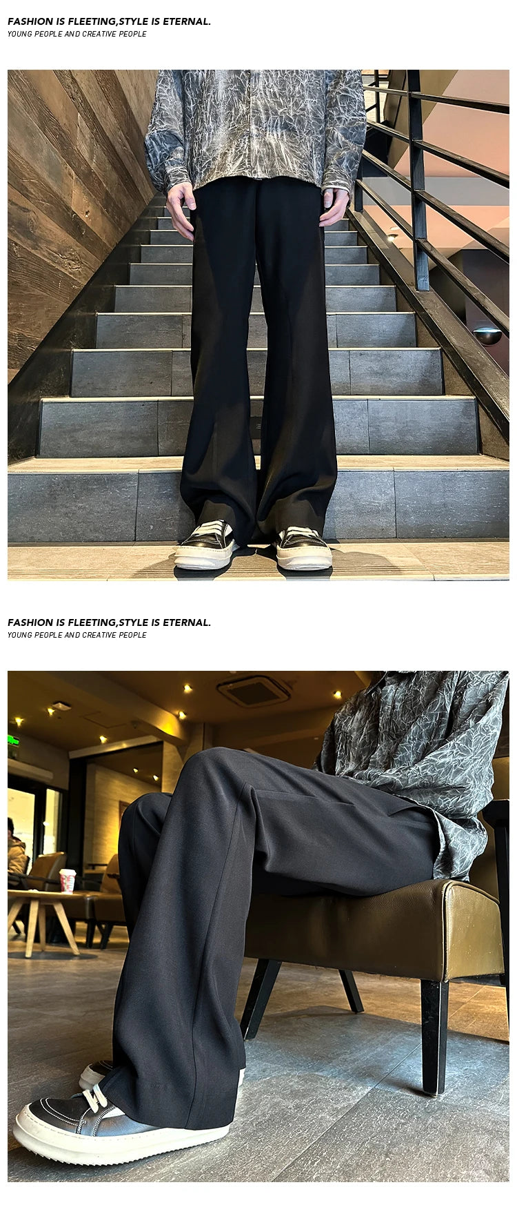 2025 mens four seasons new mid waist micro flared casual pants fashion trend leisure mens flared leg trousers korean pants men unique default style 1303