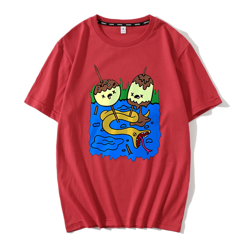 sadcore vintage t-shirt featuring 2024 new summer round neck cartoon print high street t shirt tops
