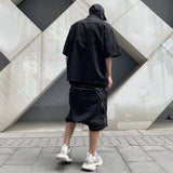 high street zipper pockets vibe style baggy drawstring summer shorts for men straight loose casual knee length pants oversized unique shorts style 4629