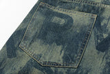 men loose casual american high street hip hop vibe printed denim baggy jeans pants man streetwear ripped jeans trousers unique jeans style 3085