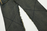 streetwear heavy craft washed distressed faded jeans flare slim straight tassel jeans for men and women raw edge denim pants unique jeans style 672