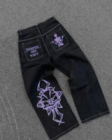 new hip hop baggy jeans harajuku goth y2k jeans for men black striped embroidered wide leg denim pants high street streetwear unique jeans style 297