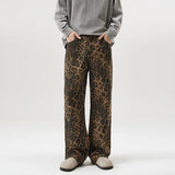 men leopard print denim loose casual plus size baggy jeans women streetwear hip hop straight y2k jeans pants trousers stacked flare jeans