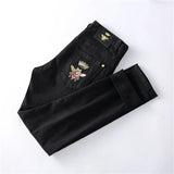 high new 2022 classical vintage morden luxurious embroidered bee crown jeans cotton denim pants comfort casual 28 38 n404 unique jeans style 1261