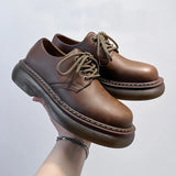 High Street Vintage Brown Big Toe Leather Shoes Men Women Streetwear Fashion Hip Hop Casual Increase Derby Shoes