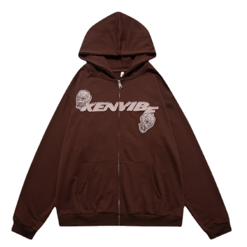Glitchcore Fashion – Fashion Skull Embroidery Hoodies Pullover Hooded – Streetwear Fashion for Men & Women