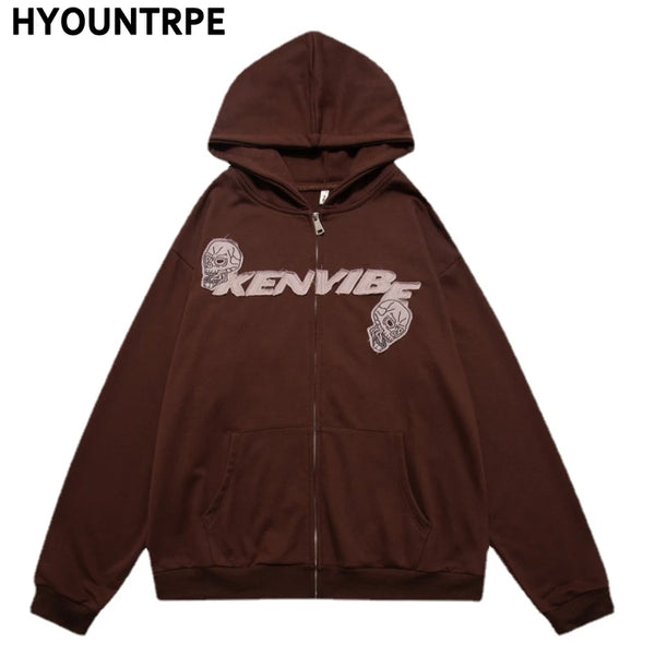 Glitchcore Fashion – Fashion Skull Embroidery Hoodies Pullover Hooded – Streetwear Fashion for Men & Women