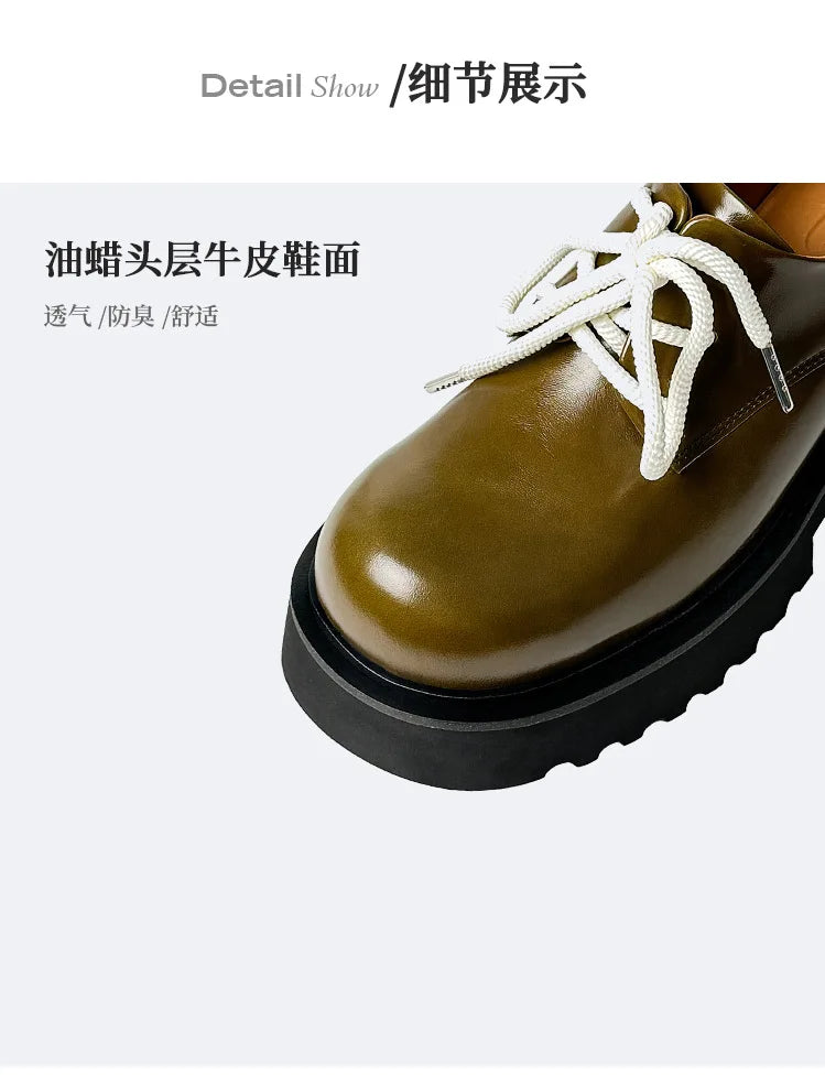 Men Genuine Leather Streetwear Fashion Casual Real Derby Shoes Male Vintage Japan Korean Cityboy Cow Leather High Heels Shoes