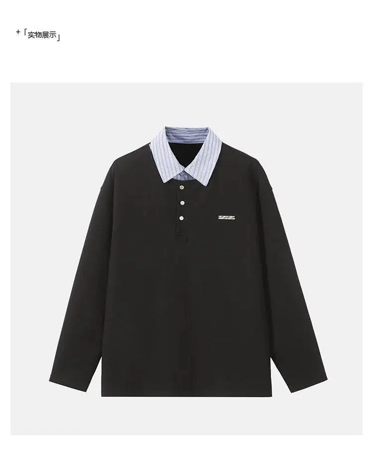 Anime Barcode glitch – Splice Stripe Collar Polo Shirts Men Streetwear Fashion Hip