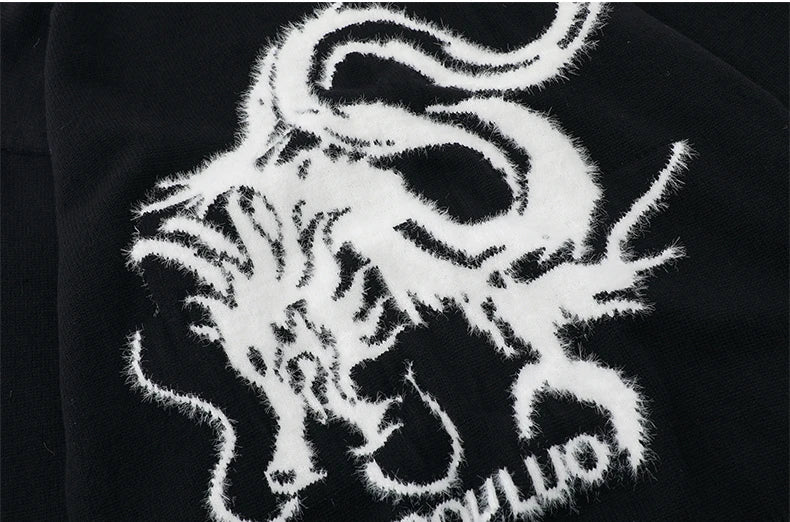 hip hop harajuku dragon pattern knitted sweater unisex o neck pullover streetwear y2k casual loose sweater warm jumper knitwear high quality cotton pullover, urban wear with bold artwork, oversized graphic print design